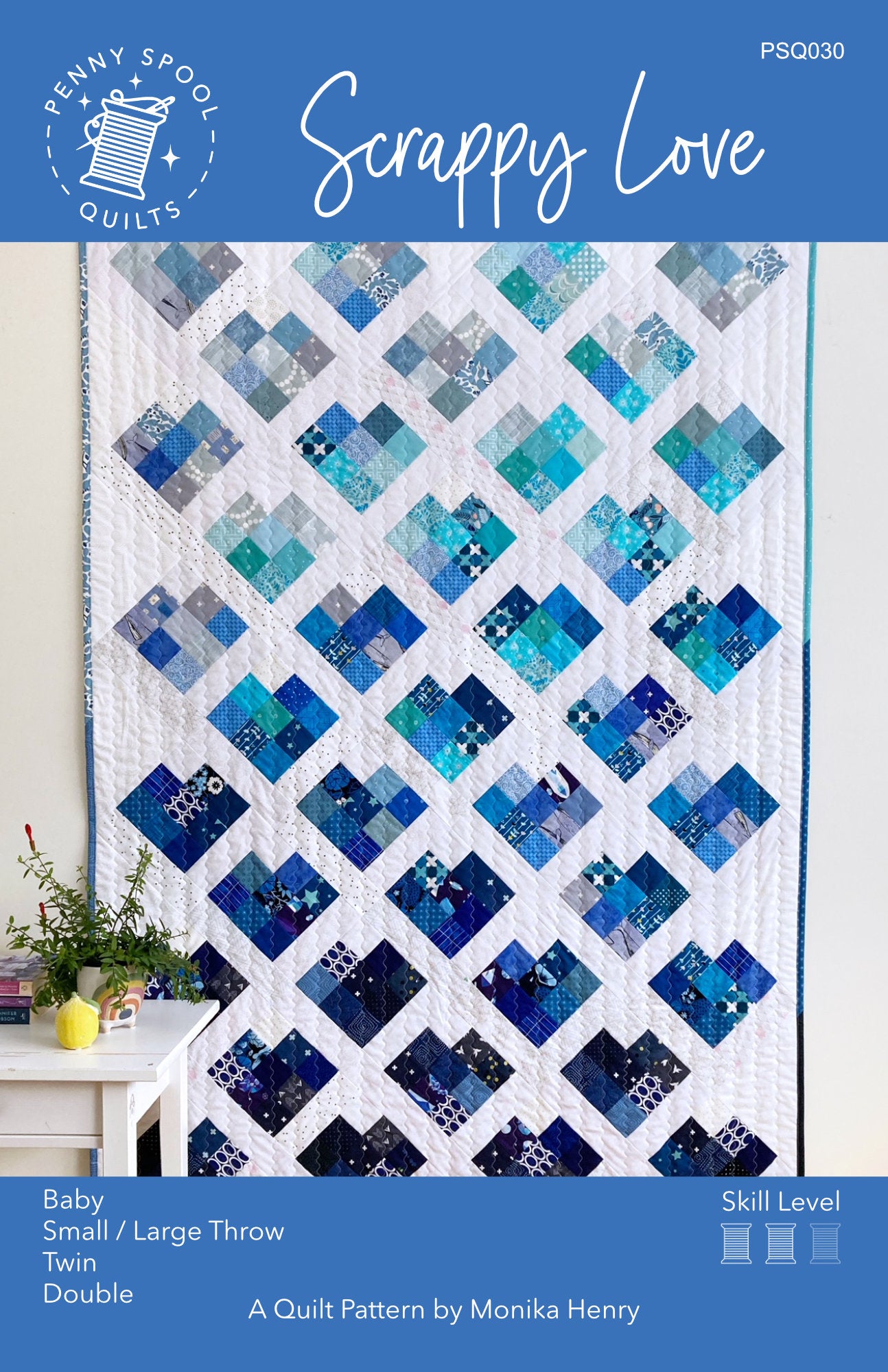 Scrappy Love Quilt Pattern - PRINTED PATTERN – Penny Spool Quilts, image size:1294x2000