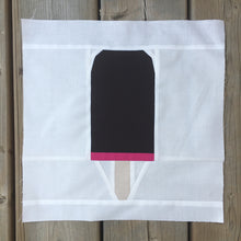 Load image into Gallery viewer, Ice Cream Bar 1 foundation paper pieced quilt block pattern by Penny Spool Quilts. Pink and brown ice cream bar on white background