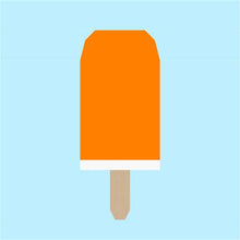 Load image into Gallery viewer, Ice Cream Bar 1 foundation paper pieced quilt block pattern by Penny Spool Quilts. Orange creamsicle digital mockup on light blue background