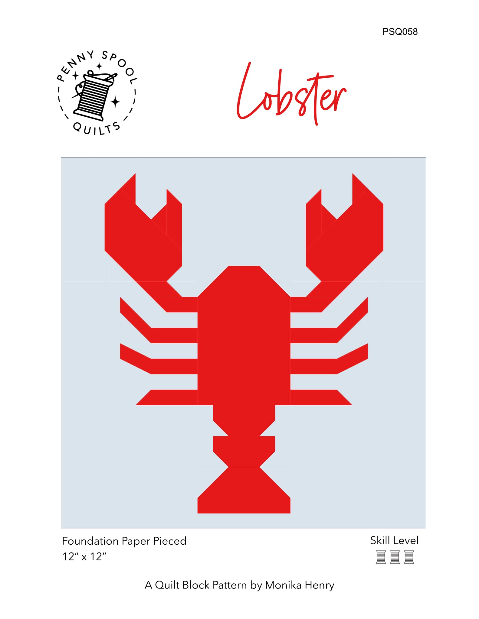 Pattern Loster Lobster FPP Quilt Block Pattern - PDF Instant Download โ Penny Spool Quilts