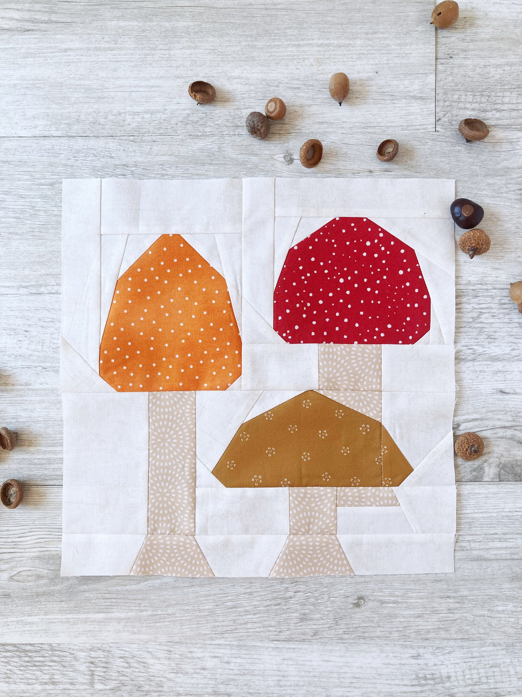 Woodland Shrooms FPP Quilt Block Pattern - PDF Instant Download
