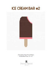 Load image into Gallery viewer, Ice Cream Bar 2 foundation paper pieced quilt block pattern by Penny Spool Quilts. Shows raspberry chocolate ice cream bar with bite out top corner. Cover image
